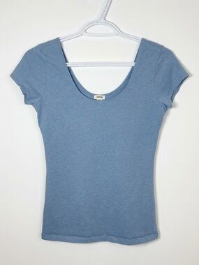 Garage Dusty Blue Women’s Large Scoop Neck Cap Sleeve Summer Minimalist Top